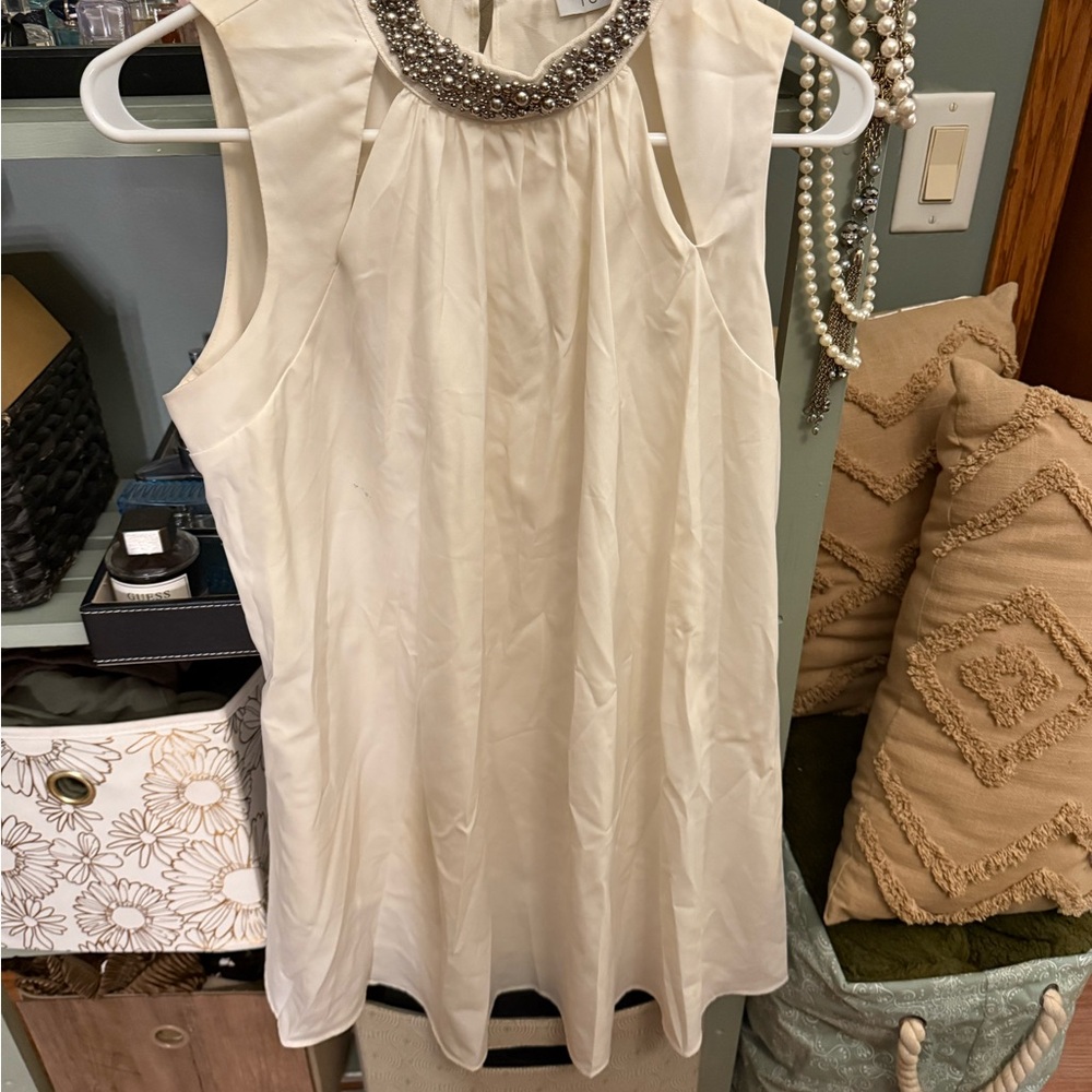 3/$15 Women’s White Dress with Silver Beaded Neck size small